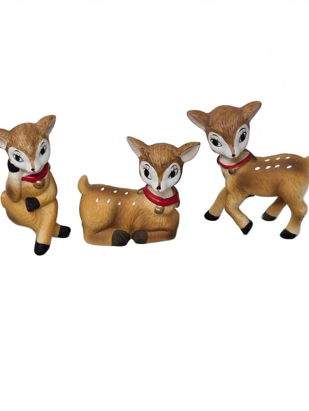 Vintage HOMCO Christmas DEER FAWN Figurines set of 3 Home Interiors # 5606